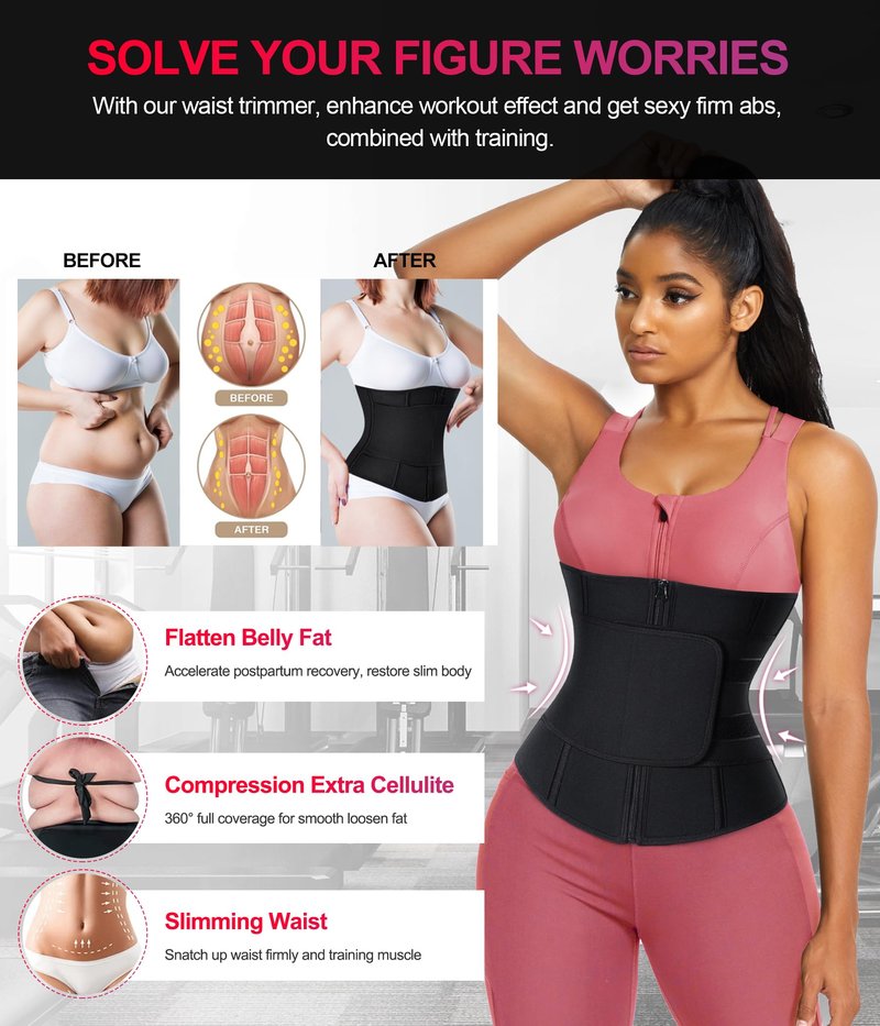 TrainingGirl Women Waist Trainer Cincher Corset Tummy Control Workout Sweat Band Slimmer Belly Belt Weight Loss Sports Girdle (Black, X-Large)