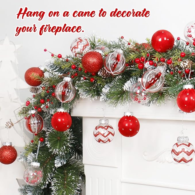 SY Super Bang 30PCS Red Christmas Ornaments Set, 60MM/2.36" Clear Plastic Shatterproof Ball Ornaments for Christmas Tree Hanging Decorations, for Home Holiday Party Xmas Decor.