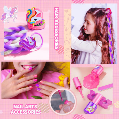 Kids Makeup Kit for Girl - Girls Makeup Kit Toys with Flying Horse Storage Case, Kids Play Makeup Set for Christmas Birthday Gift 3 4 5 6 8 10 11 12+ Years Old