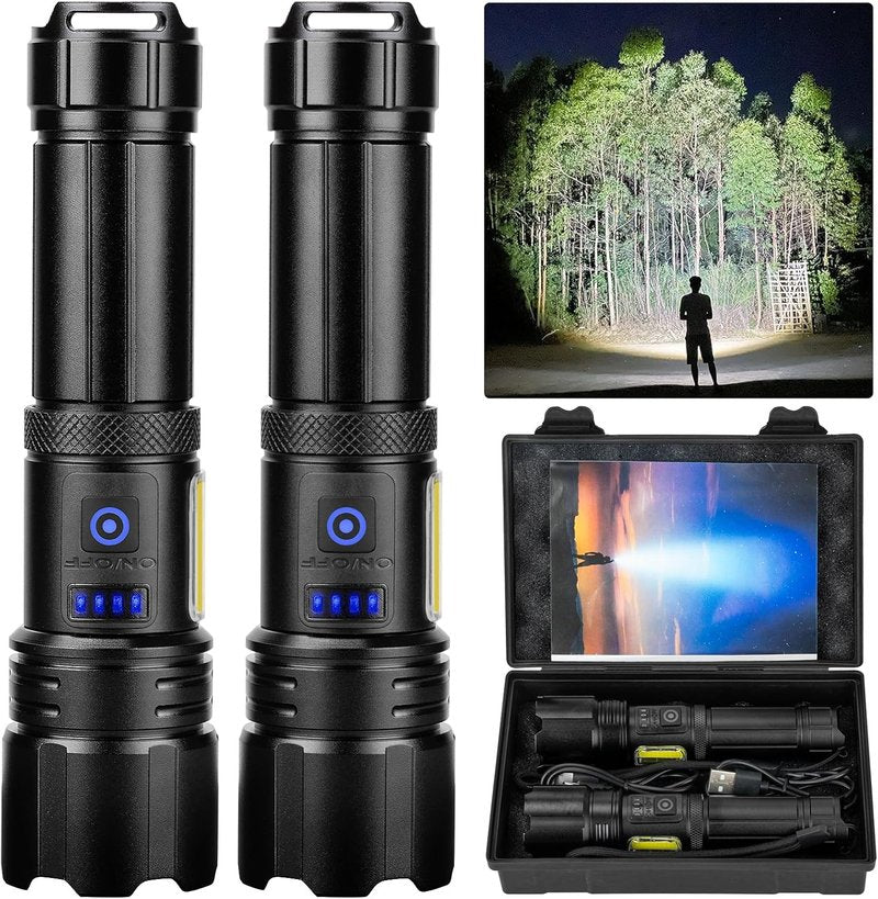 Rechargeable LED Flashlight - 99,000 LM Super Bright High Lumens | Waterproof Handheld Flashlights (2 Pack)