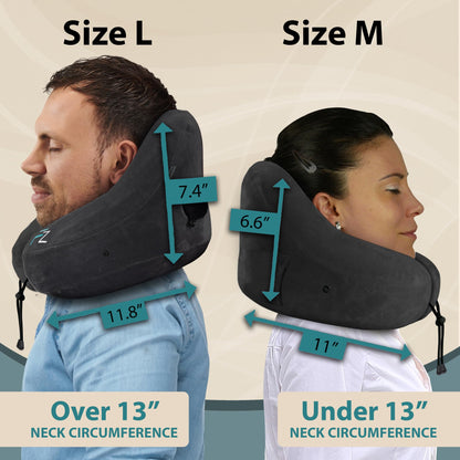 FLOWZOOM Air Inflatable Neck Pillow for Travel – H-Shape Airplane Pillow with 5 Sleeping Positions, Quick Inflation, Adjustable Pressure, Detachable Hood, Soft Plush Cover – Size M, Black