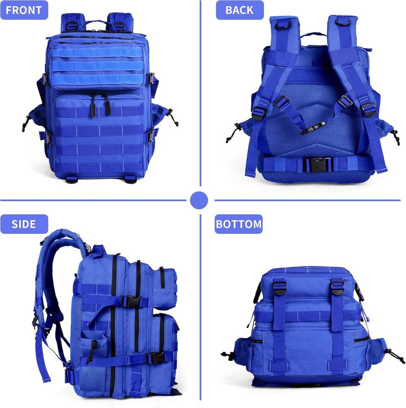 Tactical Backpack - 25L Military Molle Rucksack for Men & Women | Heavy Duty Klein Blue Daypack