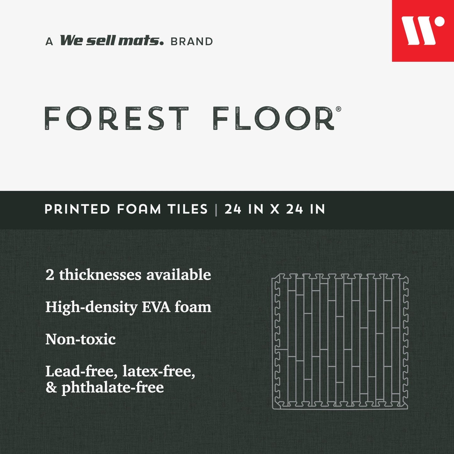 Forest Floor 5/8 Inch Thick Printed Foam Tiles, Premium Wood Grain Interlocking Foam Floor Mats, Anti-Fatigue Flooring, Slate, 16 Sq Ft