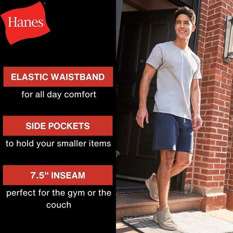 Hanes Mens Jersey Cotton With Pocket Workout-and-training-shorts, Charcoal Heather, Large US