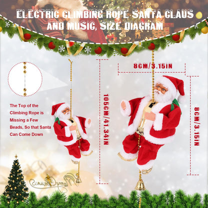 Gfilay Climbing Santa with Music, Christmas Tree Pendant Ornament Novelty Climbing Santa Claus on Rope, Holiday Decoration, Great Gift