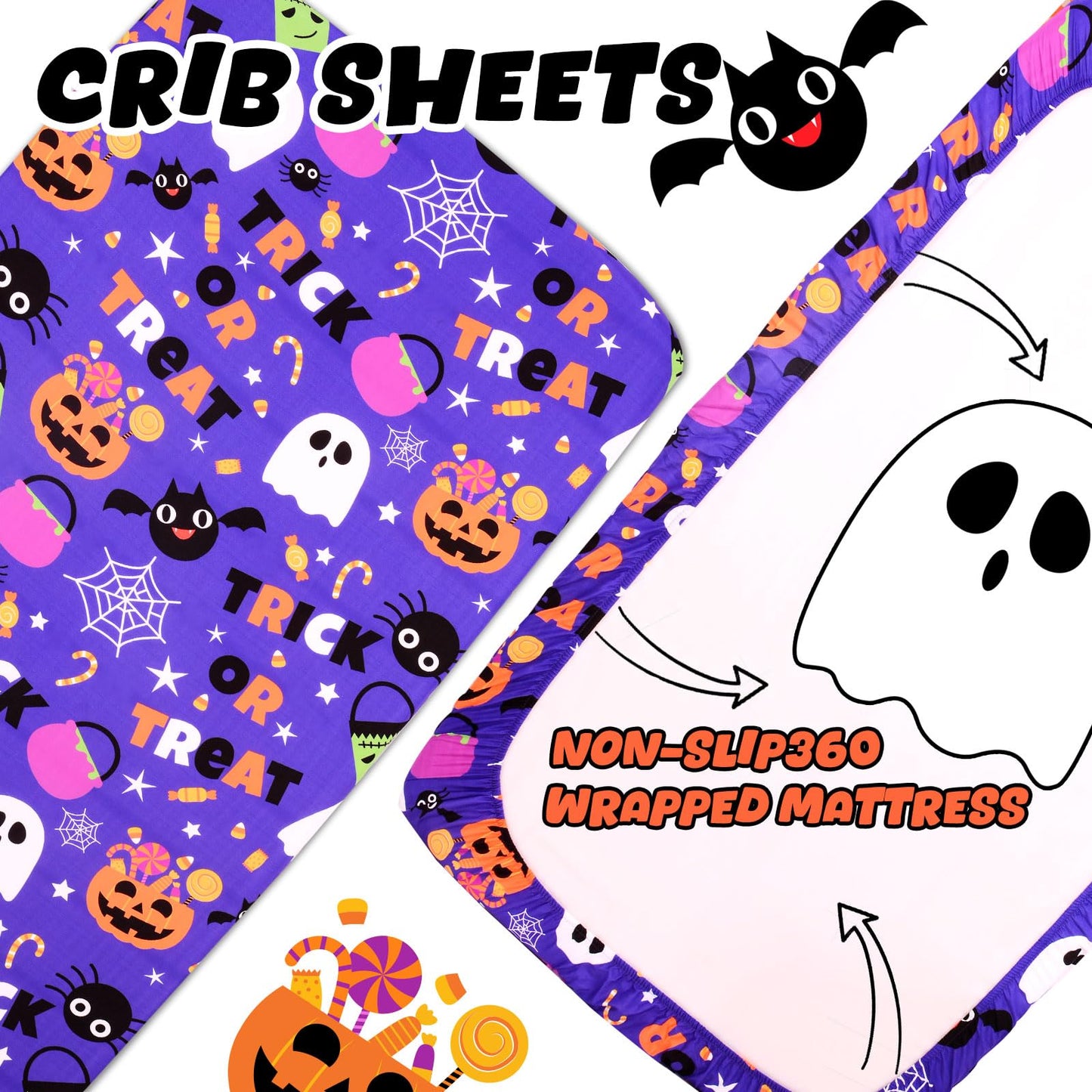 Cloele Halloween Pumpkin Crib Sheet Ghost Fitted Sheet for Boys Girls - Spider Baby Nursery Sheet Cozy Bed Sheet for Standard Crib and Toddler Mattresses - Purple Crib Mattress Infant Toddler Sheet