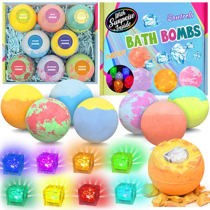 Bath Bombs for Kids with Surprise Toys Inside, 8 Pcs 3.5 Oz Light Up Bath Bombs Gift Set with Essential Oils, Handmade Spa Moisturizing Bath Bombs for Women Relaxing, Birthday, Party, Christmas