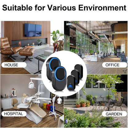 Wireless Doorbell - PHYSEN Waterproof Doorbell Chime Kits 2 receivers - Operating at 1300 ft Range - 58 Melodies 5 Volume Levels & LED Flash - Door Bells & Chimes Wireless for Home Classroom