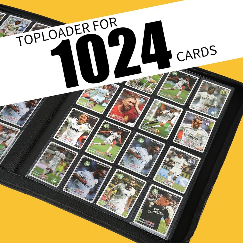 16 Pocket Ringless Side Loading Trading Card Binder, 1024 Cards PU Fixed Page Zipper Card Album for TCG Sports Game Cards, Not Fit Top Loaders (Red)