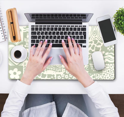 DCJJM Boho Aesthetic Desk Mat Beige Retro Hippie Boho XXL Large Extended Gaming Green Sage Mouse Pad Women Gamer Girl Work Office Computer Deskmat Mousepad Laptop Keyboard Mat Desk Pad 31.5x15.75 in
