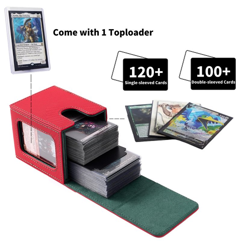 Venssu MTG Deck Box with Commander Display, Angel Card Deck Case Fits 120 Single Sleeved Cards, TCG Card Storage Box with 2 Dividers and 1 Toploader (White＆Grey)