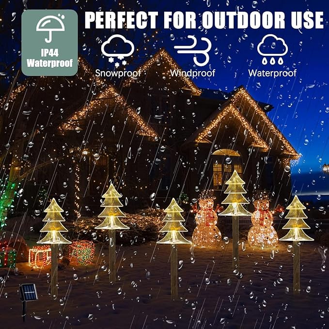 Christmas Solar Pathway Lights, Solar Tree Lights with Stake Landscape Lights Outdoor Waterproof Christmas Decorative Lights for Garden Yard Lawn Patio Walkway, 5 Pack