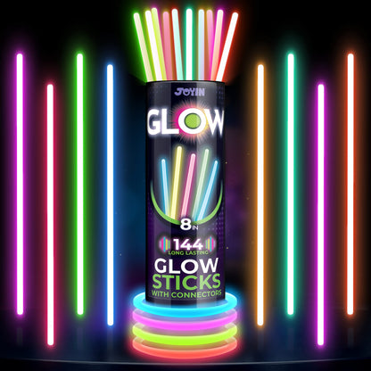 JOYIN 144 Pcs 8" Glowsticks, Bracelets Necklaces, Glow in the Dark Party Favors, Easter, Christmas, Halloween Supplies Pack, Football Party Supplies