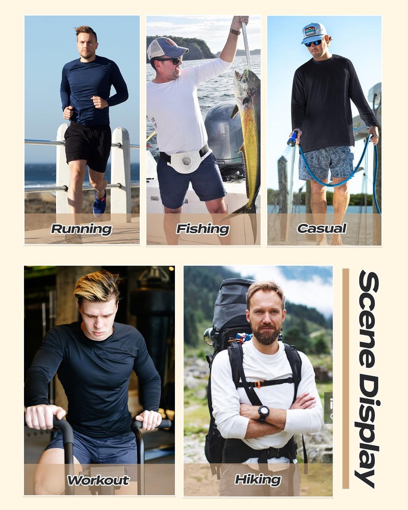 Long Sleeve Shirts for Men - Quick Dry Moisture Wicking UV UPF Sun Protection T-Shirts for Fishing Workout Swim B-White