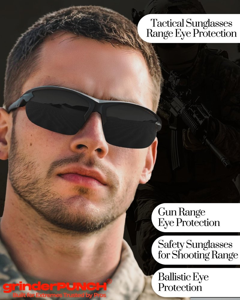 grinderPUNCH Tactical Shooting Glasses Military Grade Impact Resistant Protection 100% UV Lenses ANSI Z87 Safety Glasses (Black)