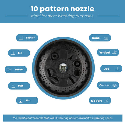 INNAV8 Garden Hose Nozzle Sprayer Heavy Duty - Features 10 Spray Patterns, THUMB CONTROL On Off Valve for Easy Water Control - HIGH Pressure Nozzle for Hose Outdoor