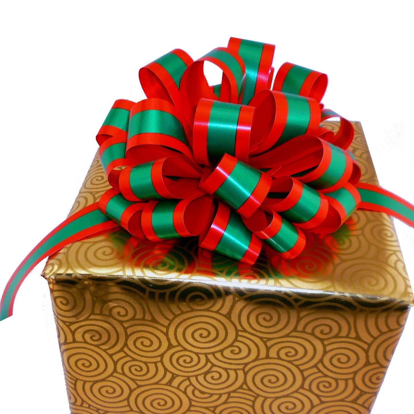 Red Green Striped Christmas Bows - 8" Wide, Set of 6, Xmas Pull Bows for Presents, Gift Baskets, Wreath, Swag, Garland, Winter Holiday Decor, Classroom, Office, Decoration