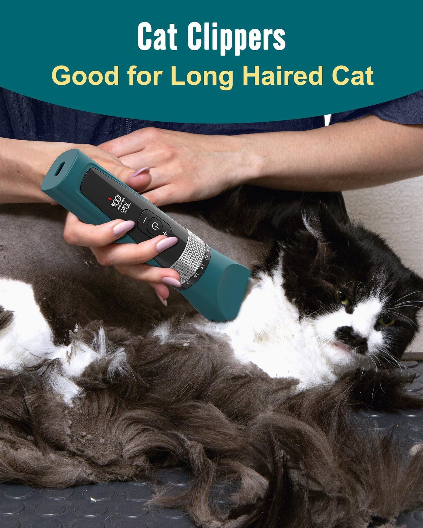 oneisall Cat Clippers for Matted Fur, 5-Speed Quiet Cordless Cat&Dog Grooming Clippers for Long Hair,IPX6 Waterproof Dog Trimmer Shaver for Dogs Cats Animals