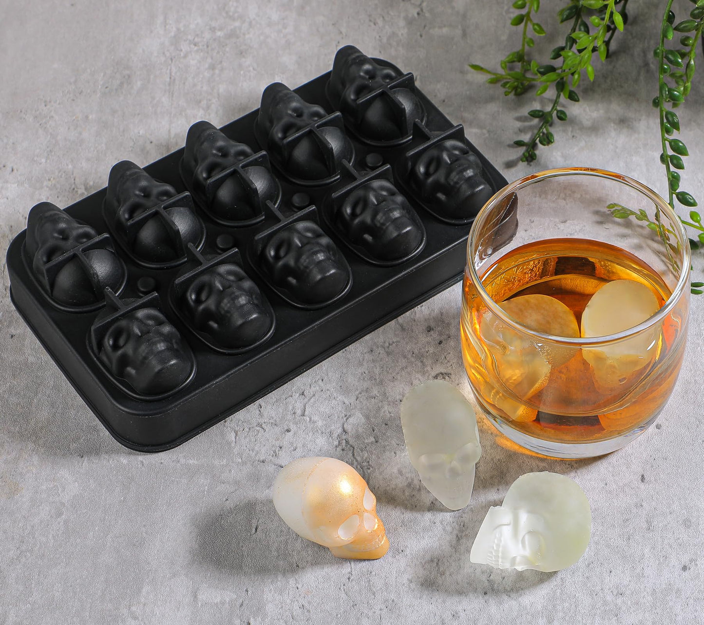 Webake Skull Ice Cube Mold 3D, 10-Cavity Skeleton Head Silicone Ice Mold with Lid and Funnel for Whiskey Cocktail Reusable for Halloween Baking Chocolate, Candy, Pudding