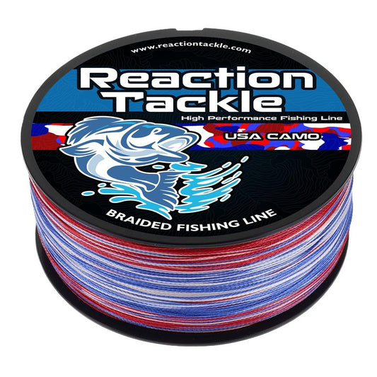 Reaction Tackle Braided Fishing Line - Pro Grade Power Performance for Saltwater or Freshwater Fish - Colored Fishing Line Braid for Extra Visibility - Camo USA 65 Lb (150 Yards)