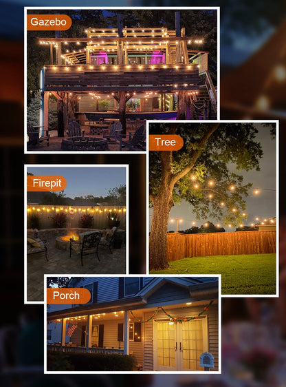 GPATIO Outdoor String Lights, 60FT Waterproof Patio Lights with 32 Hanging Globe ST38 Bulbs, 2700k Shatterproof for Backyard Gazebo Porch Garden Commerical Outside Decor