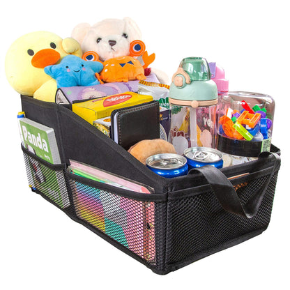 SURDOCA Car Seat Organiser for Front or Backseat, Travel Storage Accessories for Kids, Backseat Organiser with Tray for Toys, Snacks, Cups, Books, Tissue, Tidy and Clean