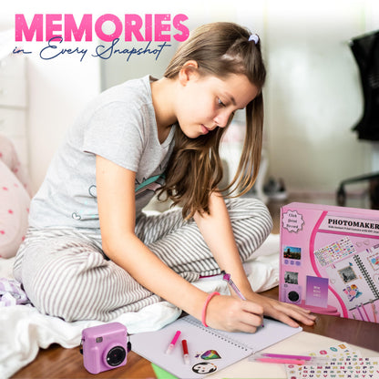 FINcredible Photomaker Kit - Instant Print Camera for Kids Plus DIY Journal Kit for Girls - 150 Pcs Tween Journal & Camera for Girls - 6 7 8 9 10 11 12 13 14 Year Old Girl (Lilac)
