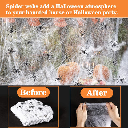 MAQIHAN 1200 sqft Spider Webs Halloween-Decorations Halloween Spider Web Cobwebs Halloween Decorations Spider Web Decor with 40 Fake Spiders Super Stretch Cobwebs for Halloween Decor Outdoor