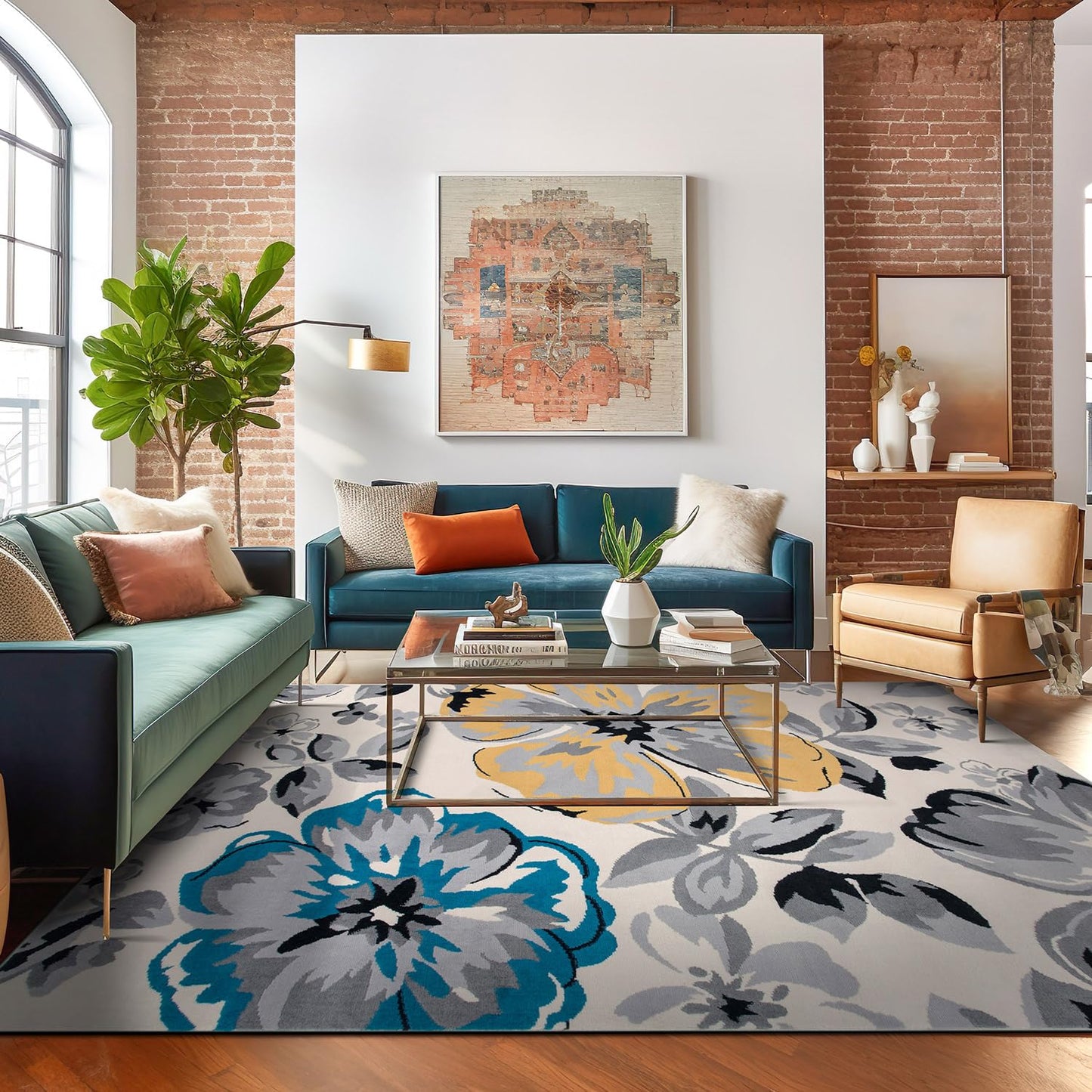 Rugshop Modern Floral Design for Living Room,Bedroom,Home Office,Kitchen Non Shedding Area Rug 5' X 7' Cream