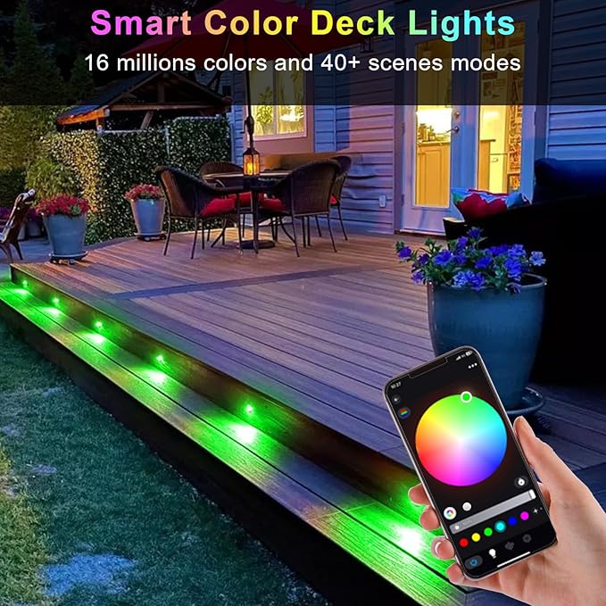 WiFi RGBW LED Deck Lights Kit, 30 Pack φ31mm Smart Low Voltage Recessed Outdoor Deck Lighting IP67 Waterproof for Garden Path Step Stair Soffit Decor, Compatible with Alexa/Google Assistant