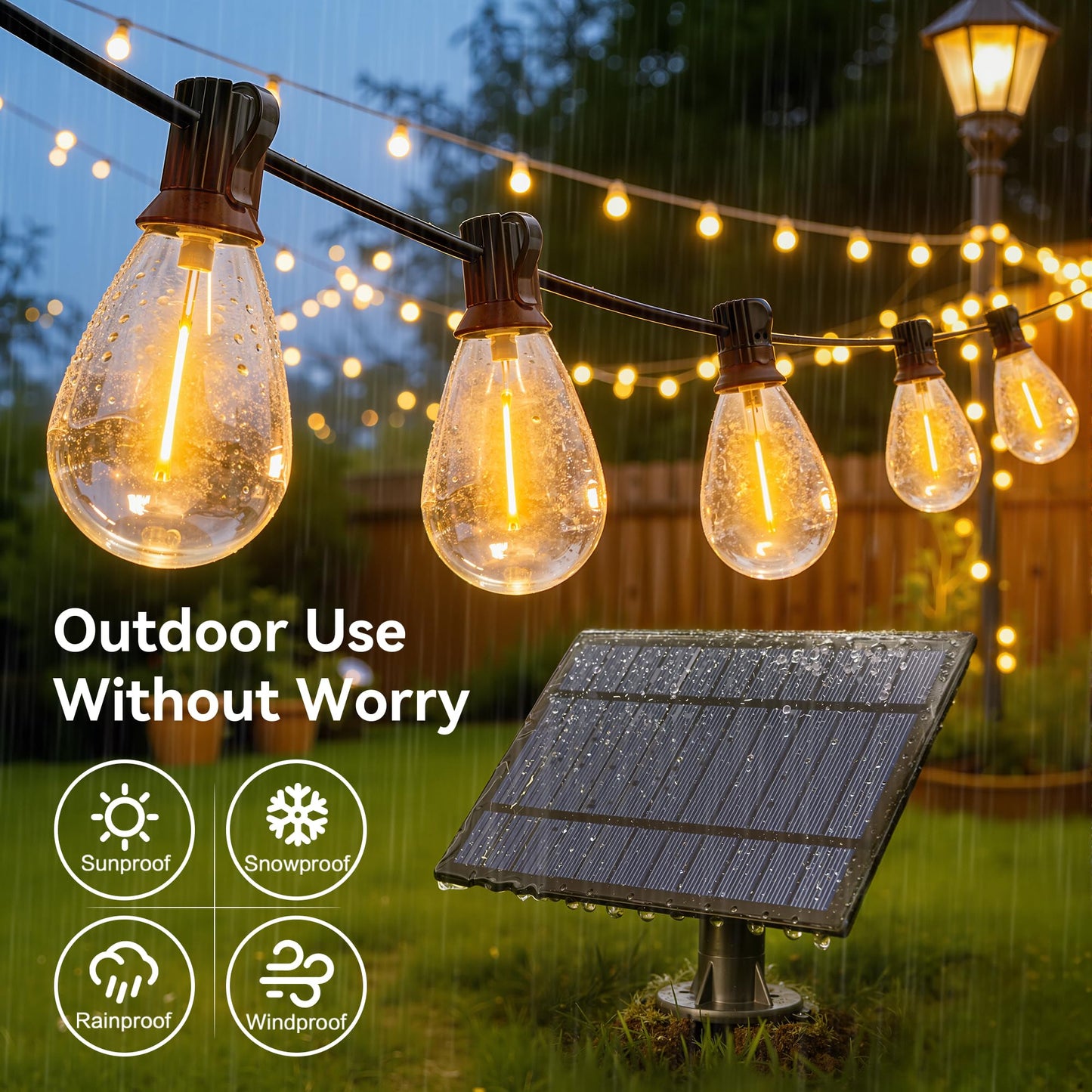 Ollny S11 50FT Solar String Lights Outdoor with Remote, Waterproof Dimmable Patio Lights with Timer & 3 Lighting Modes, 16 Shatterproof Edison Bulbs, String Lights for Outside Backyard Party Décor
