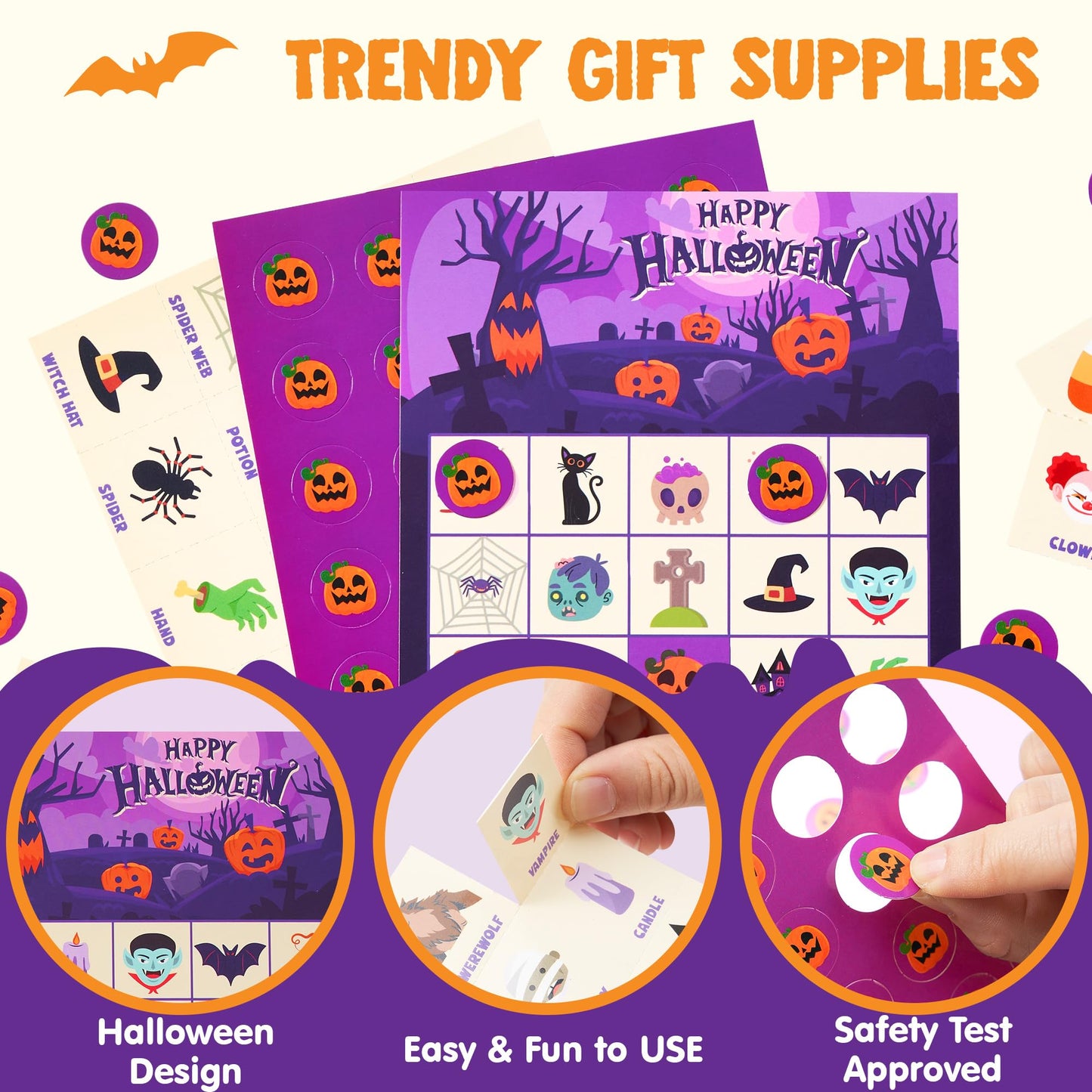 JOYIN 32 Players Halloween Bingo Card Game, Kids Bingo Cards Set for Halloween Party Games, Large Group Family Activities, School Classroom Party Supplies