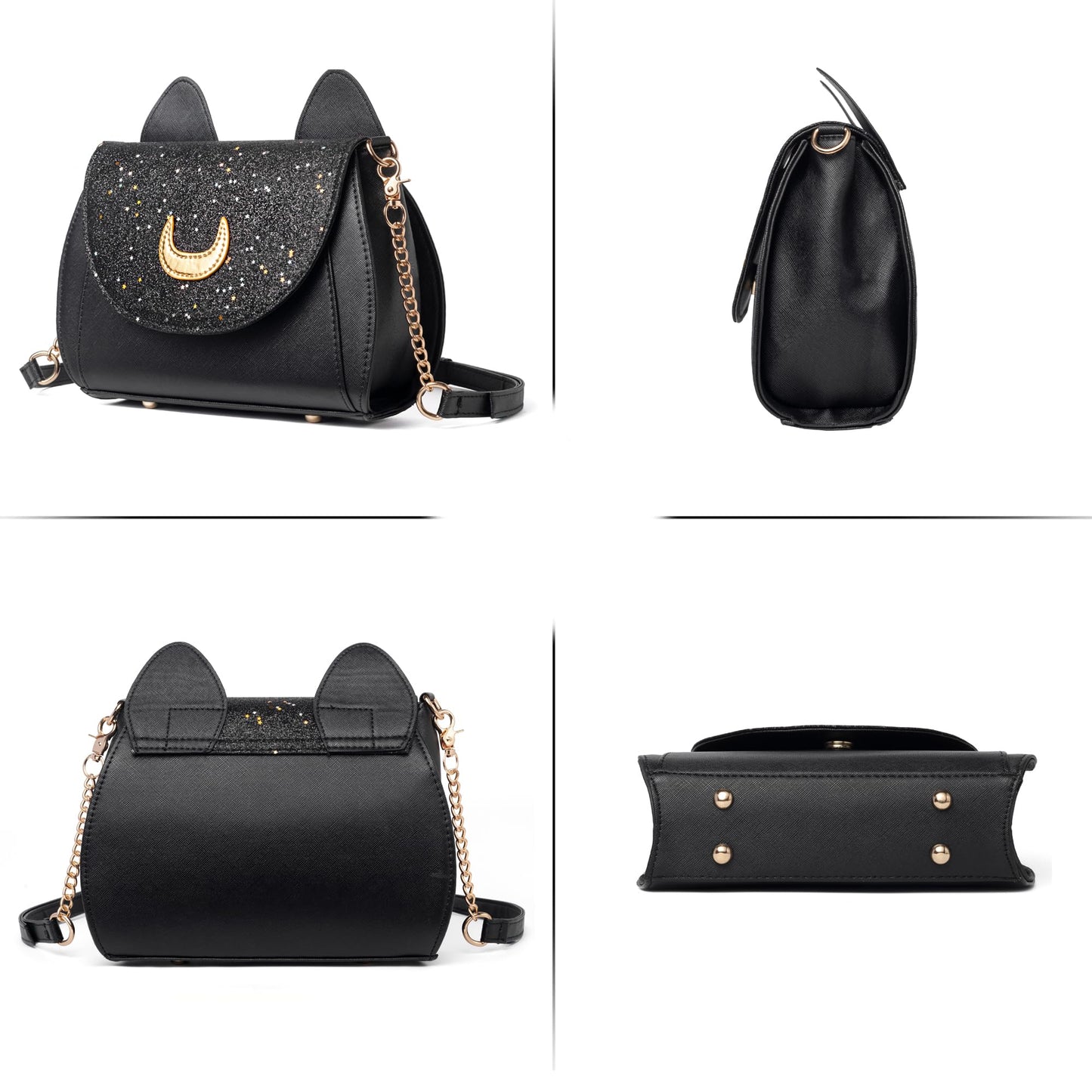 Sunwel Fashion Women Kawaii Anime Handbag Cosplay Gothic Crossbody Cat & Moon Purse Sequin Shoulder Bag