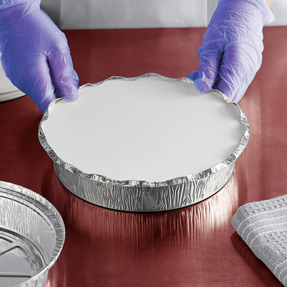 20 Aluminium Foil Trays with Paper Lids – Round Foil Flan Dishes – Durable and Food Grade Tin Pie Cases – Oven and Freezer Safe – Baking Trays Containers - 9 inch-23cm