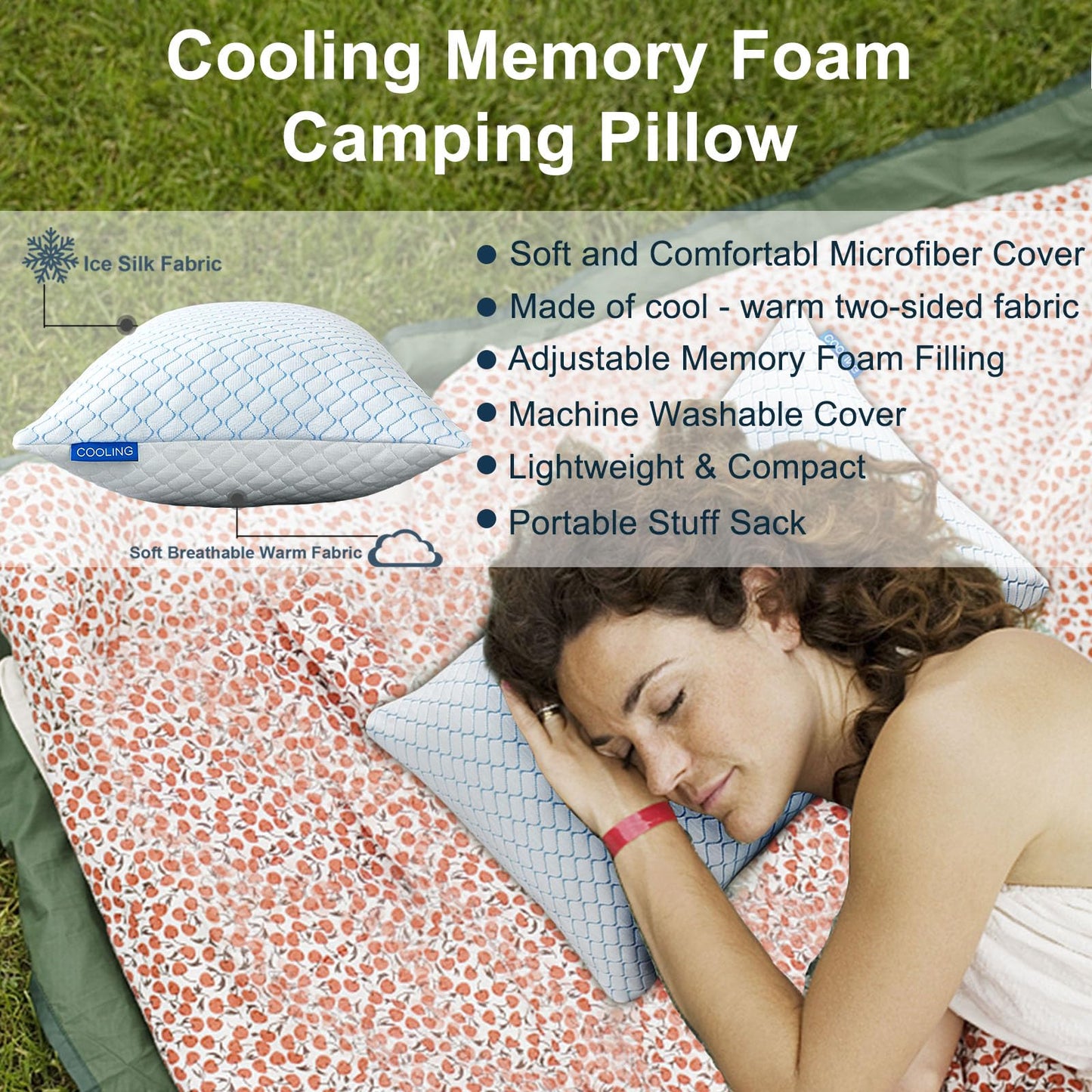 Gehannah Travel Pillow - Large 1 Pack Compressible Camping Pillow for Sleeping - Shredded Memory Foam with 2 Storage Bags - Supportive for Adults, Kids, Outdoor, Backpacking, Hiking Gear