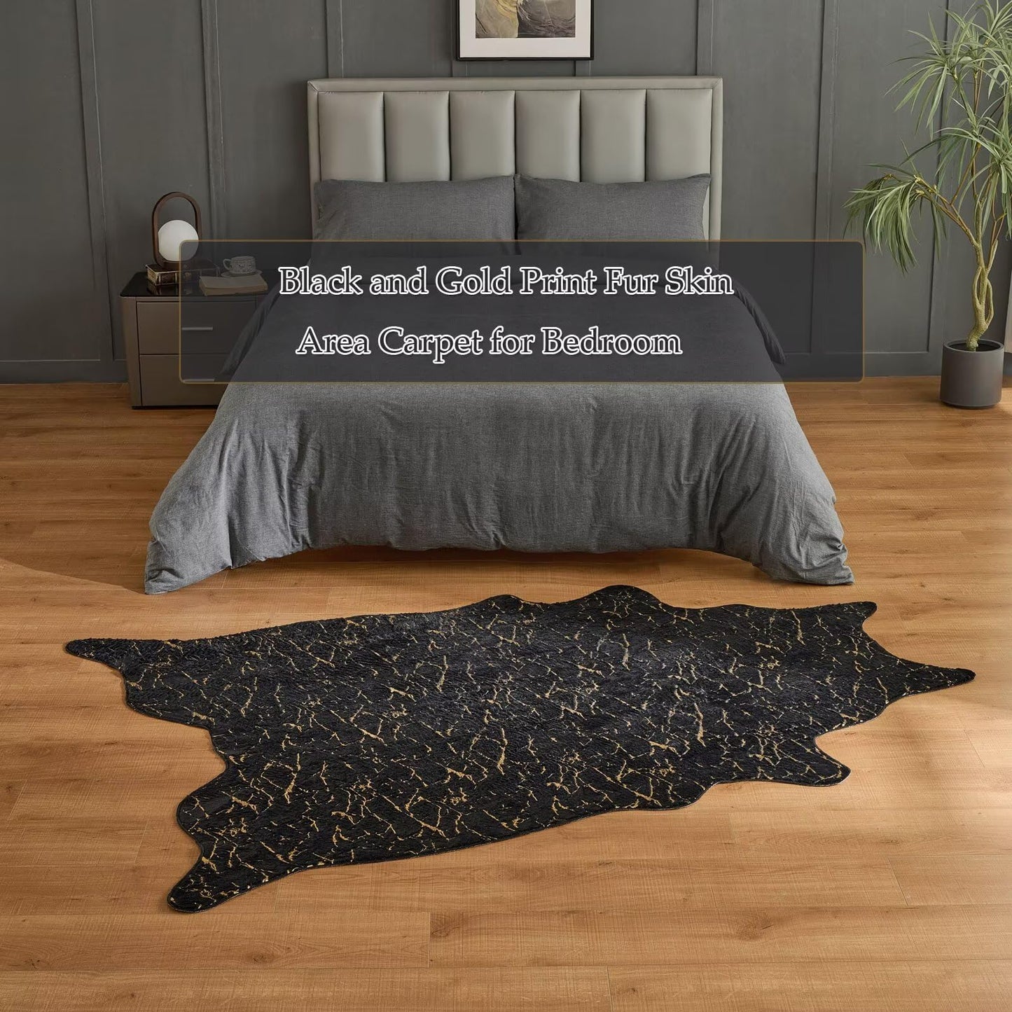 Premium Faux Fur Cowhide Rug,Large Carpet Non-Slip Cow Print Rugs,Suitable for Bedroom Living Room Western Decor,Faux Fur Animal Cow Hide Carpet-Black and Gold-6.3 * 9FT(75 * 110inch)