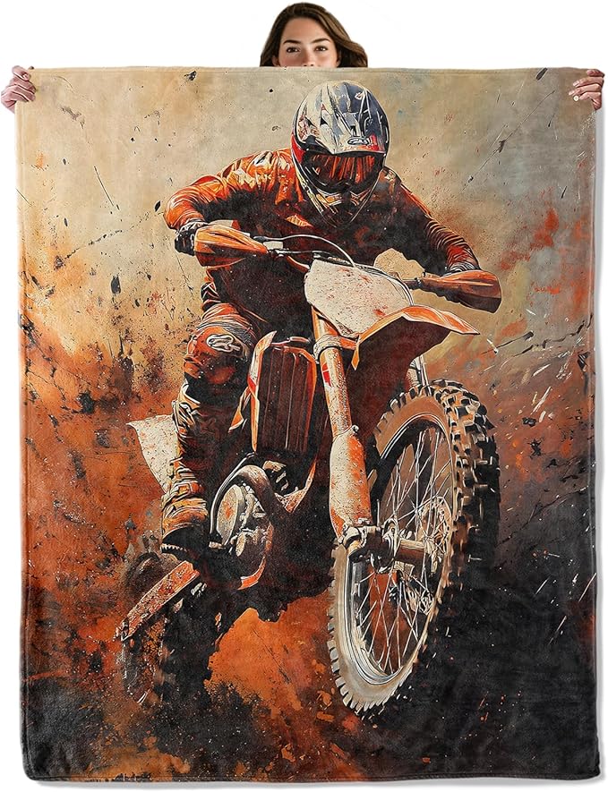 Dirt Bike Throw Blanket for Boys Girls Kids Adults Women, Fuzzy Warm Soft Cozy Flannel Blankets Gifts for Bedroom, Couch, Travel, Home Decor 60x80 in