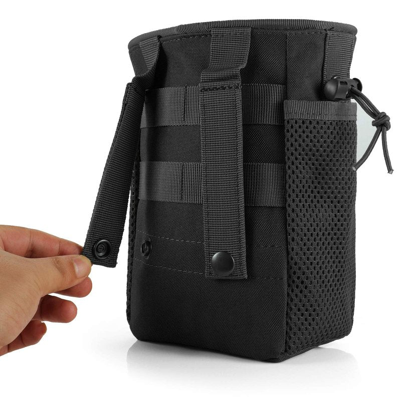 FRTKK Tactical Molle Drawstring Magazine Dump Pouch Outdoor Ammo Pouch, Adjustable Military Utility Belt Fanny Hip Holster Bag (Black)
