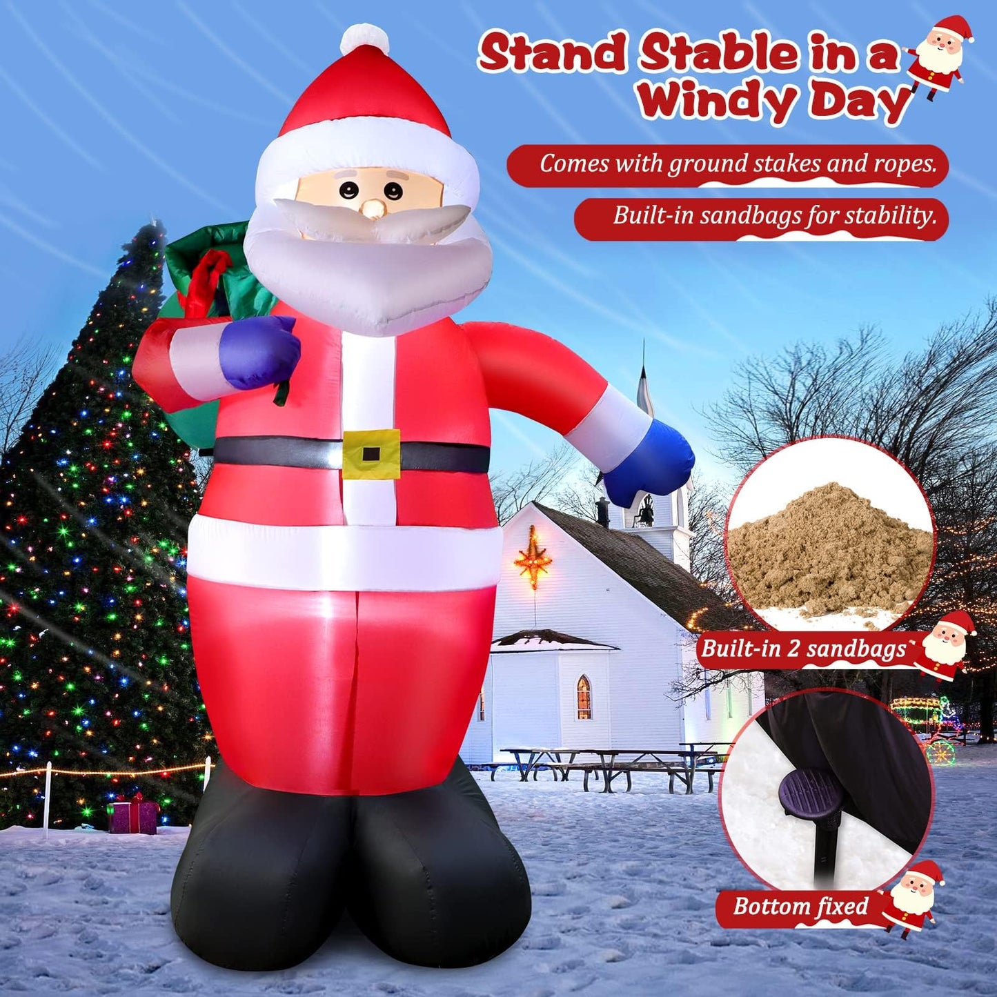 12 Feet Giant Christmas Inflatables Santa Claus Outdoor Decorations, Blow Up Huge Santa Claus with Gift Bag, Built-in Bright LED Lights, Xmas Santa Outside Decor for Holiday Party Yard Garden Lawn