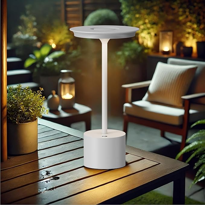 Cordless Table Lamp, Portable Rechargeable 6000mAh Outdoor Table Lamp, 3 Color Stepless Dimming Battery Powered Lamp, LED Table Light for Dinner/Bedroom/Restaurant/Outdoor (White)