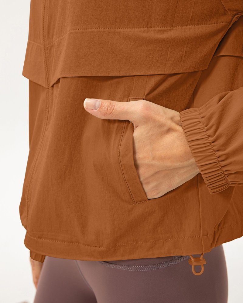 Locachy Women's Lightweight Zip Up Athletic Jacket Stand Collar Windproof Sun Protection Workout Outdoor Jacket Brown L