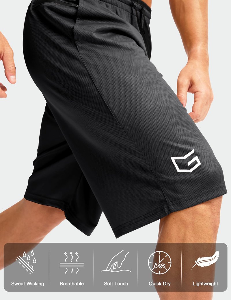 G Gradual Men's Long Basketball Shorts with Zipper Pocket 11'' Quick Dry Gym Shorts Lightweight Mesh Athletic Shorts for Men(Black,M)