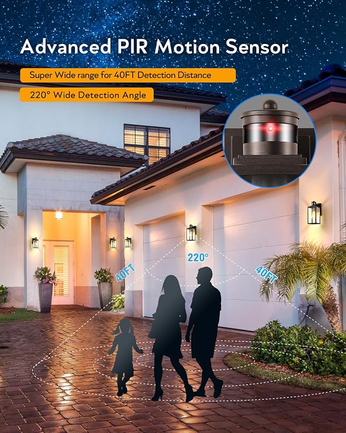 VIANIS 2 Pack Outdoor Wall Lantern, Motion Sensor Porch Light for Entryway, Oil Rubbed Bronze Dusk to Dawn Outdoor Garage Lighting Fixtures Wall Mount, Waterproof Exterior Front Door Sconce Lamps