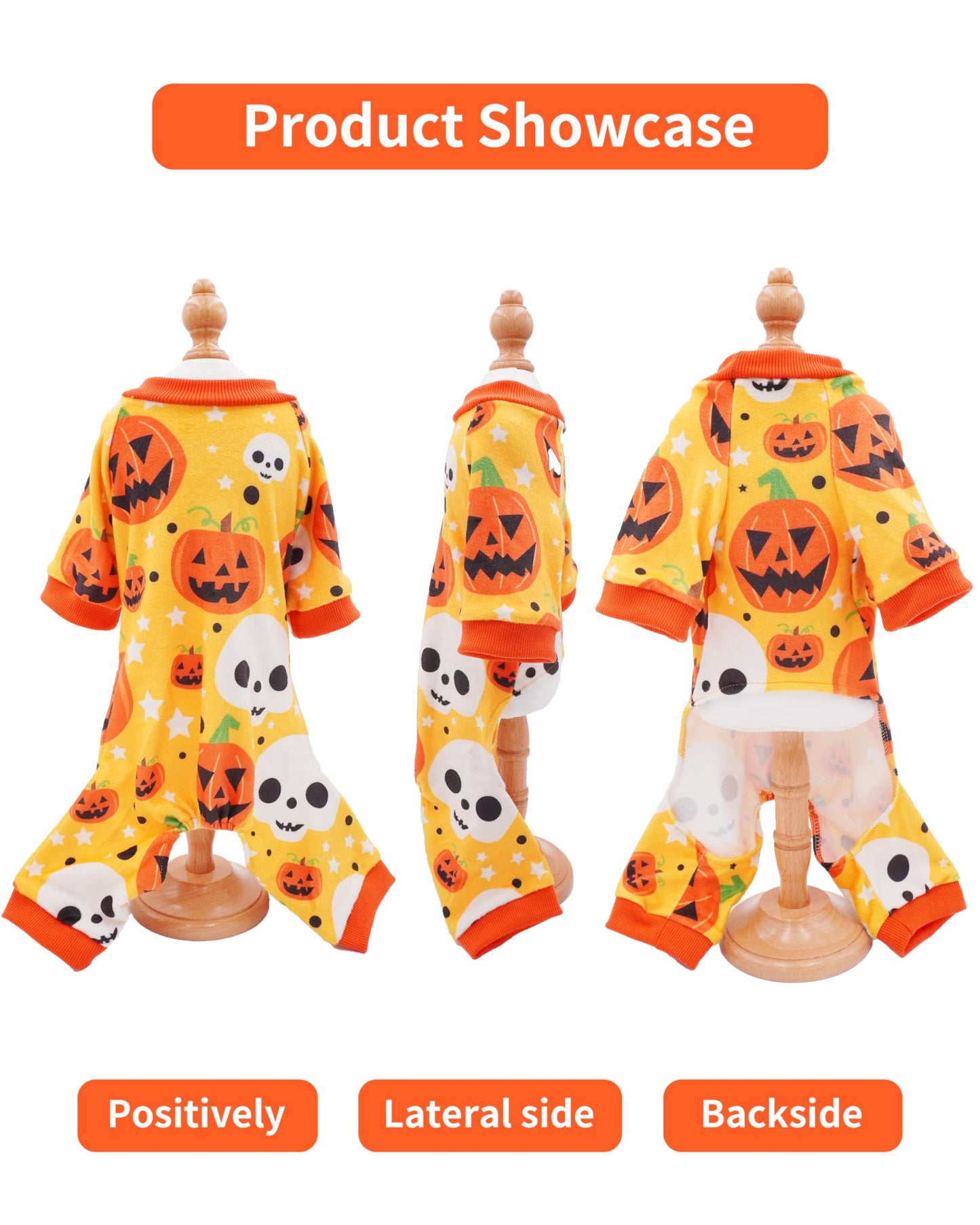 PET SHOW 4 Pack Halloween Small Dog Pajamas for Doggie Puppy Cats Kitten Onesies Pumpkin Ghost Soft Fleece Stretchy Jumpsuit Costume Boy Girl Pets PJs with Sleeve Clothes(S)