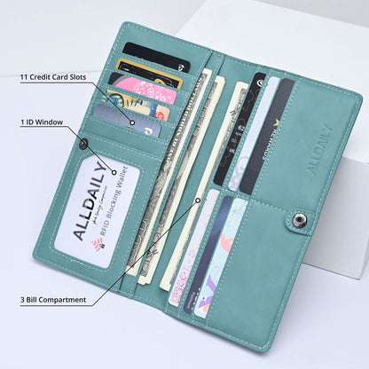 Alldaily Ultra Slim Thin Women Wallet RFID Blocking Credit Card Holder Bifold Long Ladies Billfold (Purist Blue)