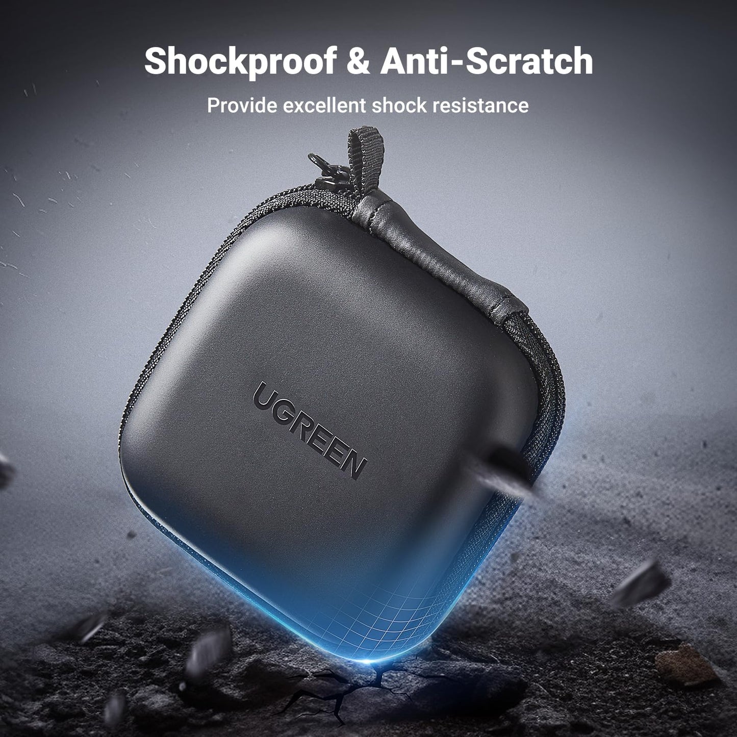 UGREEN Earbud Case, Waterproof Earphone Case Pouch Compatible with AirPods Pro Headphone Case Holder with Stainless Steel Carabiner, for Headphones, Earbuds, SD Memory Card, Camera Chips, Black