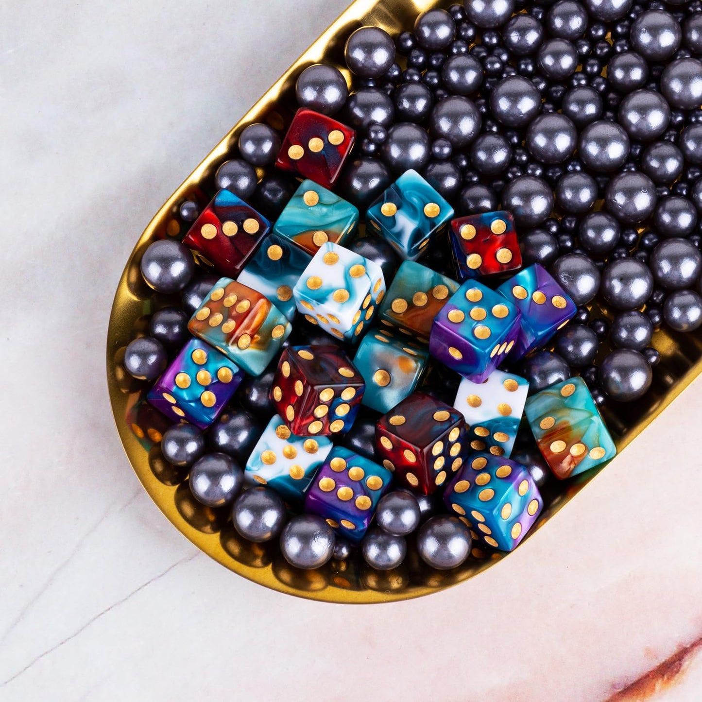 48 PCS 12mm Marble Polyhedral D6 Dice Square Corner 6 Sided Dice MTG Dice Set for Board Game RPG DND Yahtzee or Math Learning