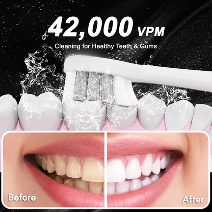 Sonic Electric Toothbrush for Adults and Kids, Comes with 10 Brush Heads & Travel Case, 5 Modes with 2 Minutes Built in Smart Timer, One Charge for 90 Days, 42,000 VPM Motor (Black)
