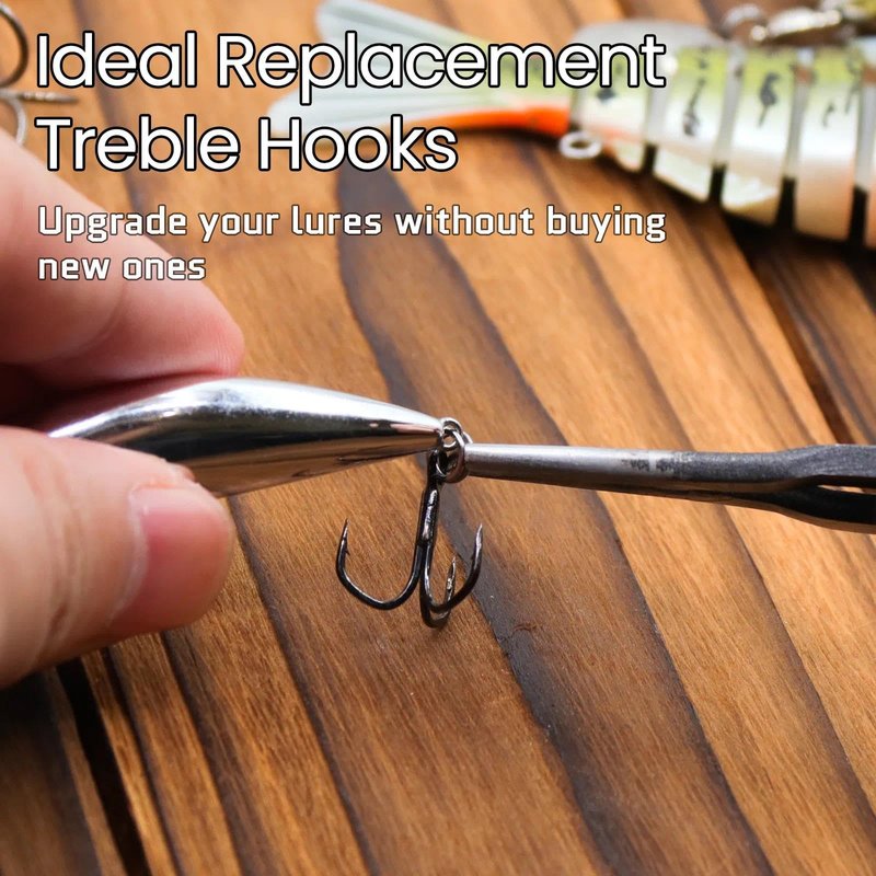 FishTrip 25pcs Fishing Treble Hooks, High Carbon Steel Triple Fishing Hooks with Ultra Brabed Sharp for Saltwater Freshwater Black, Treble Hook for Bass Trout Fishing Lures Replacement Size 16-4/0