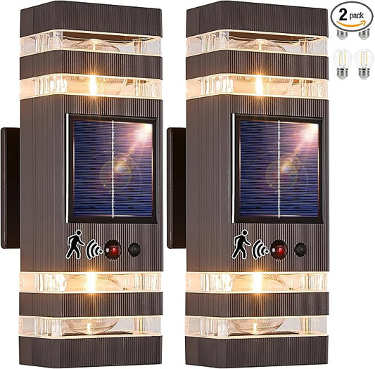 Oil Rubbed Bronze Solar Outdoor Wall Lights with 3-Mode Motion Sensor Outside Sconces Up Down Solar Porch Light Fixtures 3000K 500LM Dusk to Dawn Modern Exterior Wall Lamp for House Garage Front Door